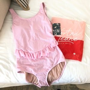 Kortni Jeane Skirted Light Pink Ribbed One Piece